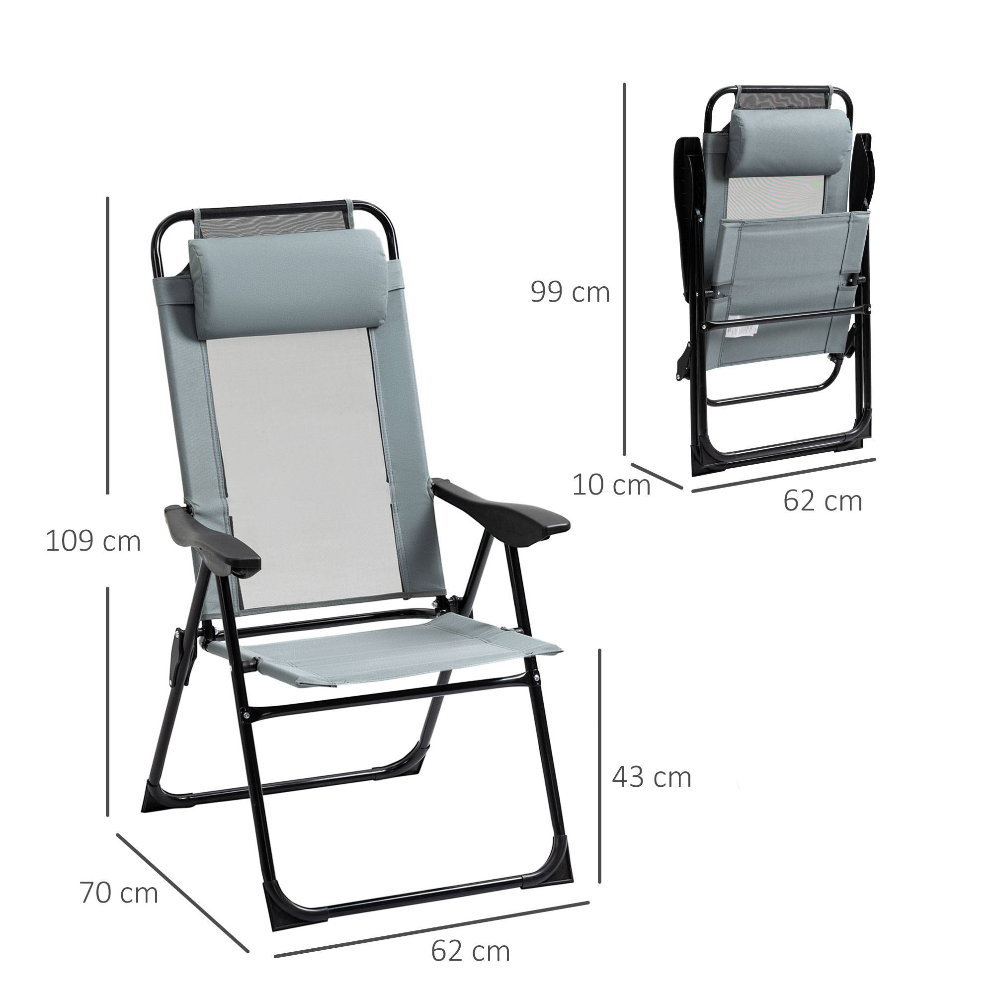 Lot de 2 chaises de jardin pliantes acier terrasse dossier inclinable gris - ComfortXL Outdoor Living - Image 3