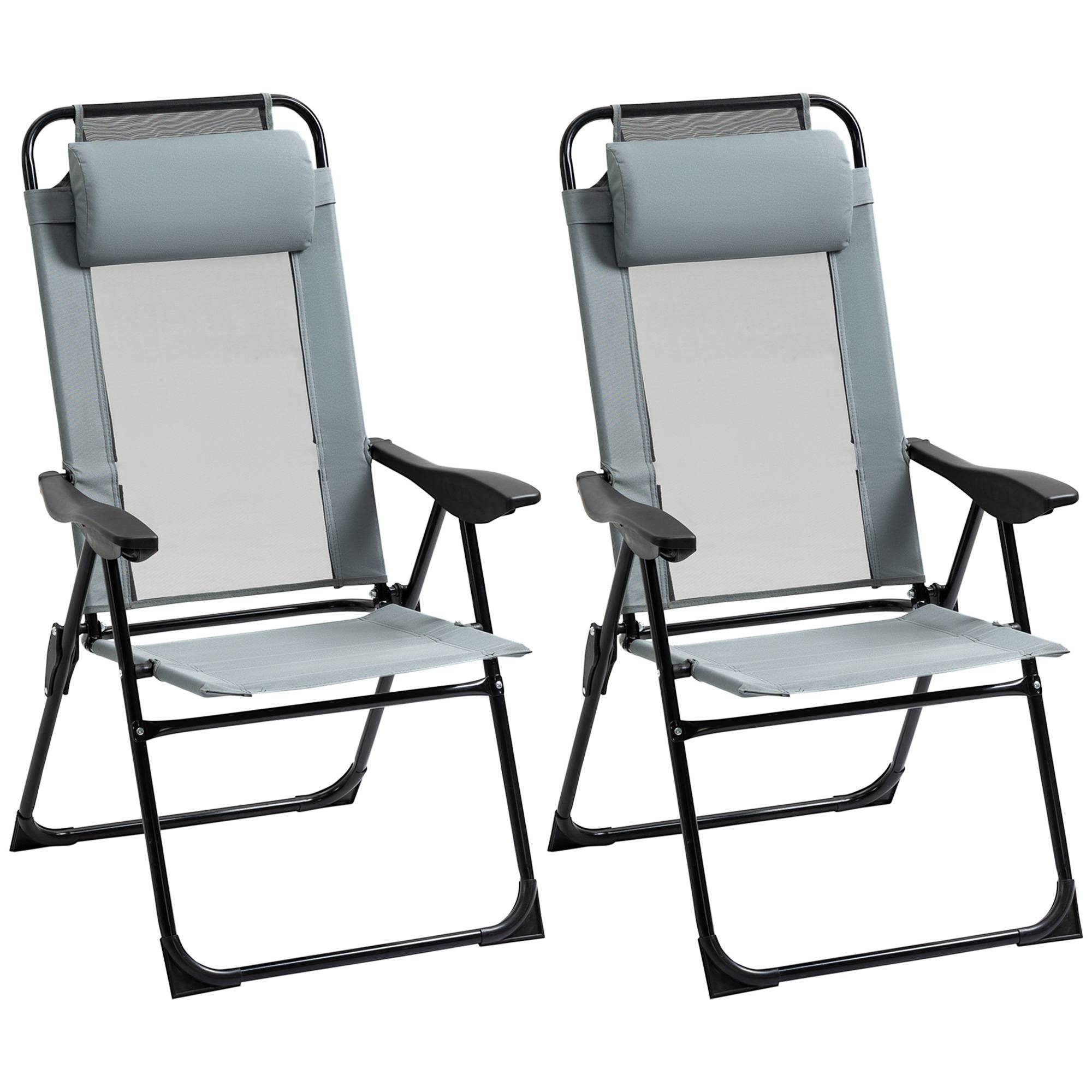 Lot de 2 chaises de jardin pliantes acier terrasse dossier inclinable gris - ComfortXL Outdoor Living - Image 2