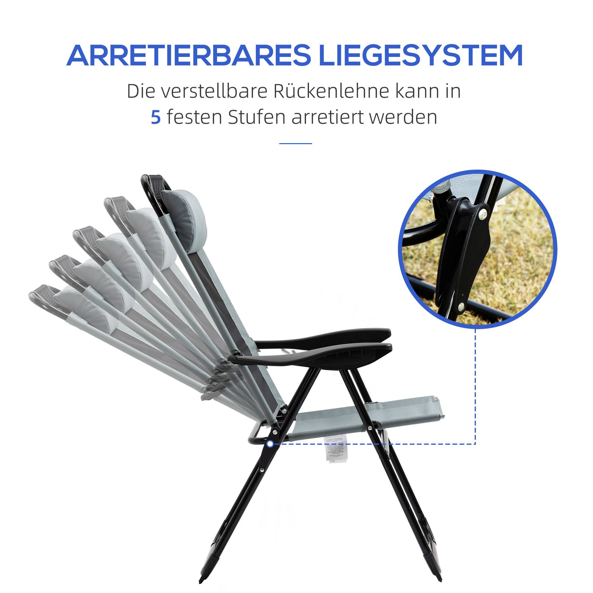Lot de 2 chaises de jardin pliantes acier terrasse dossier inclinable gris - ComfortXL Outdoor Living - Image 5