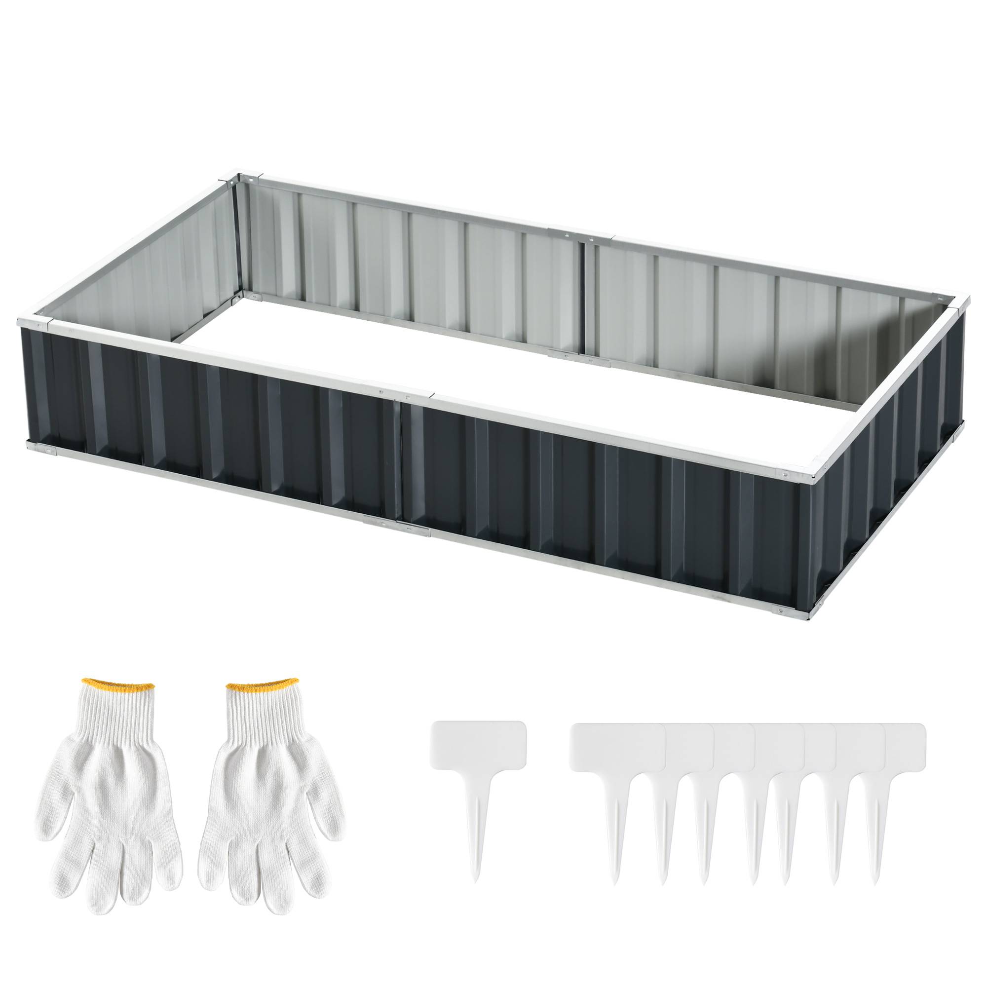 Jardinière Surélevée en Acier 174 x 90 x 30 cm avec Gants, Bac Rectangulaire pour Plantes et Fleurs, Terrasse/Balcon, Gris - Image 2