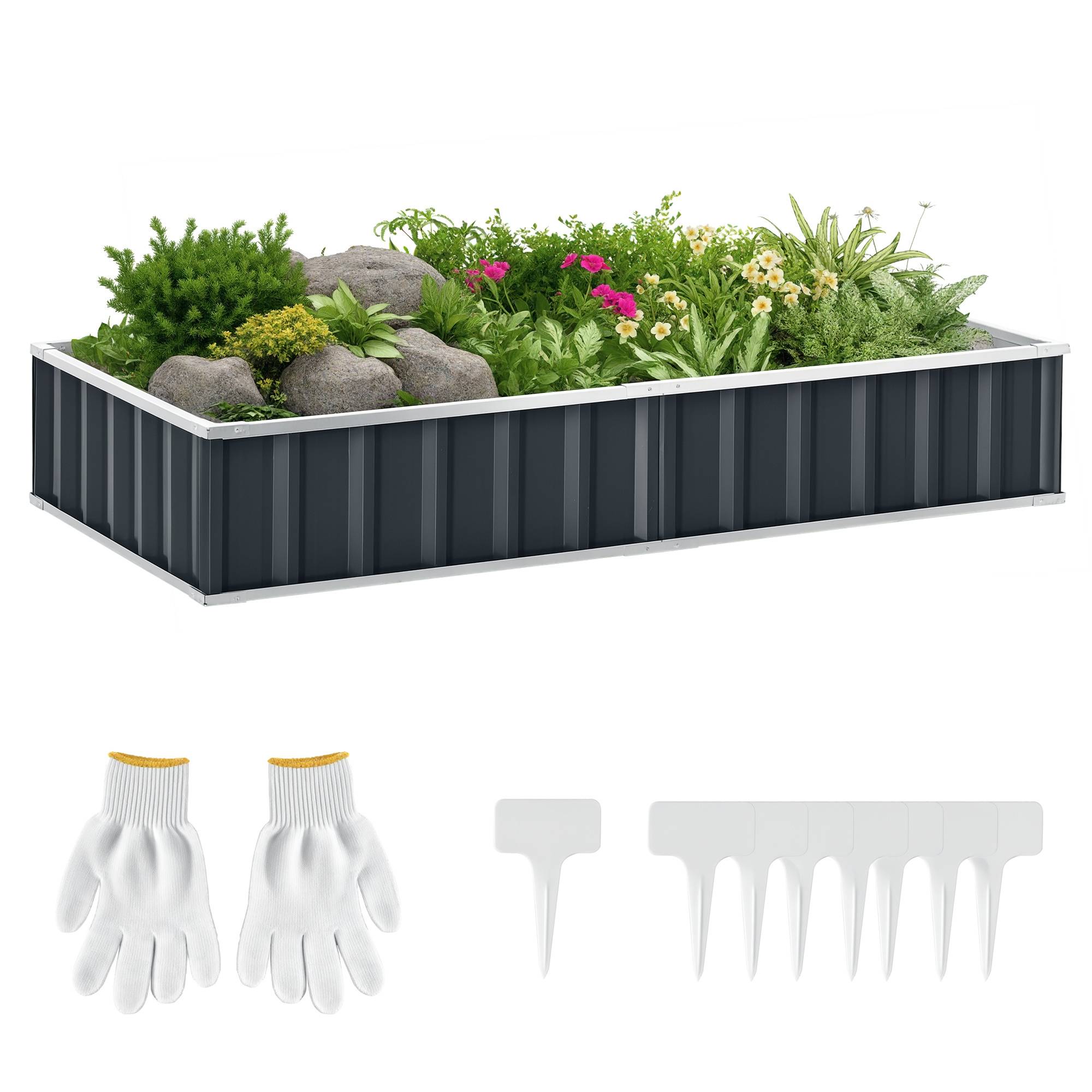 Jardinière Surélevée en Acier 174 x 90 x 30 cm avec Gants, Bac Rectangulaire pour Plantes et Fleurs, Terrasse/Balcon, Gris - Image 1