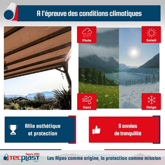 Toile Pergola Taupe 4x5 m LP640PR - Garantie 8 ans - Bâche Pergola ou Tonnelle étanche en PVC pour terrasse TECPLAST - Imagen 4