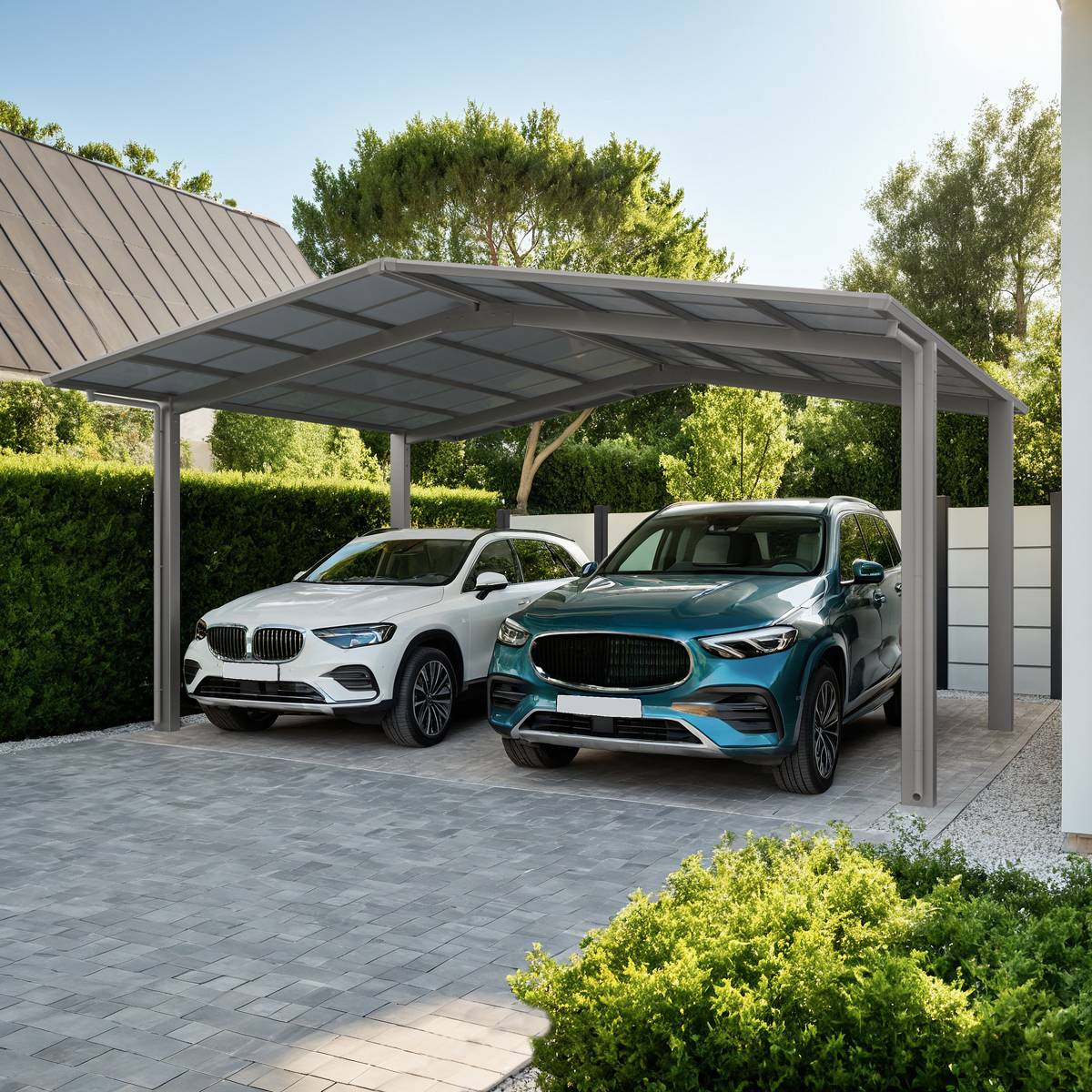 Carport double Montage Y - charge de toiture 75kg/m² - Anodisé coloris inox brillant - Ximax LINEA standard - Image 2