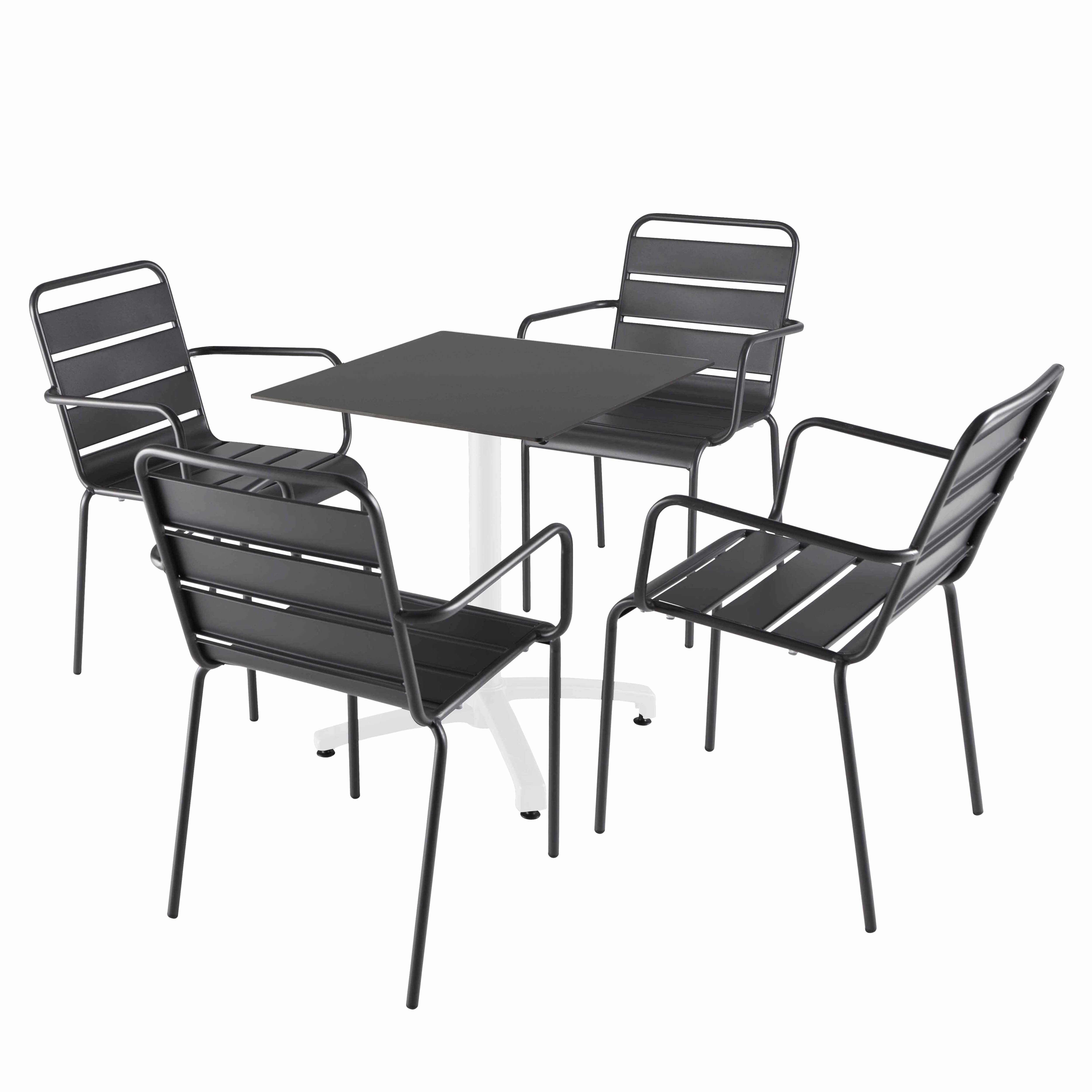 Oviala - Ensemble table 60 cm noir et 4 chaises en métal gris - Oviala - Imagen 1