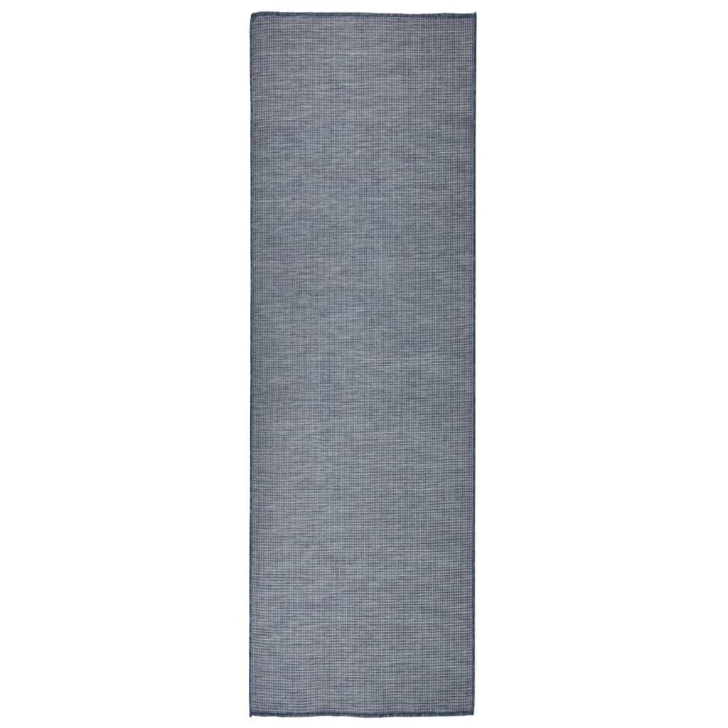 Tapis de Balcon Extérieur Tissage Plat en PP pour Jardin et Terrasse Bleu 80x250 cm – ComfortXL Outdoor Living - Image 1