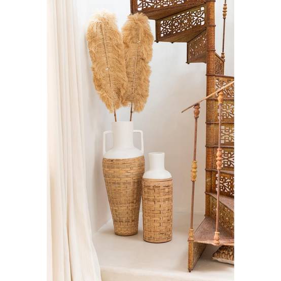 Vase Déco avec Tissage Rotin "Bali" 75cm Blanc & Naturel - Image 3