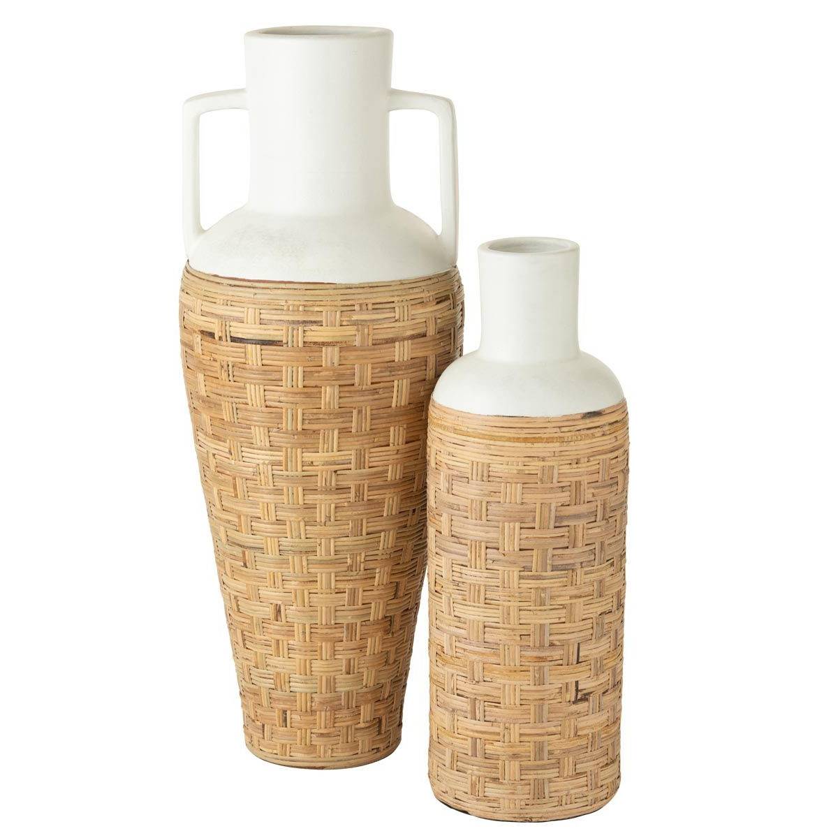 Vase Déco avec Tissage Rotin "Bali" 75cm Blanc & Naturel - Image 2