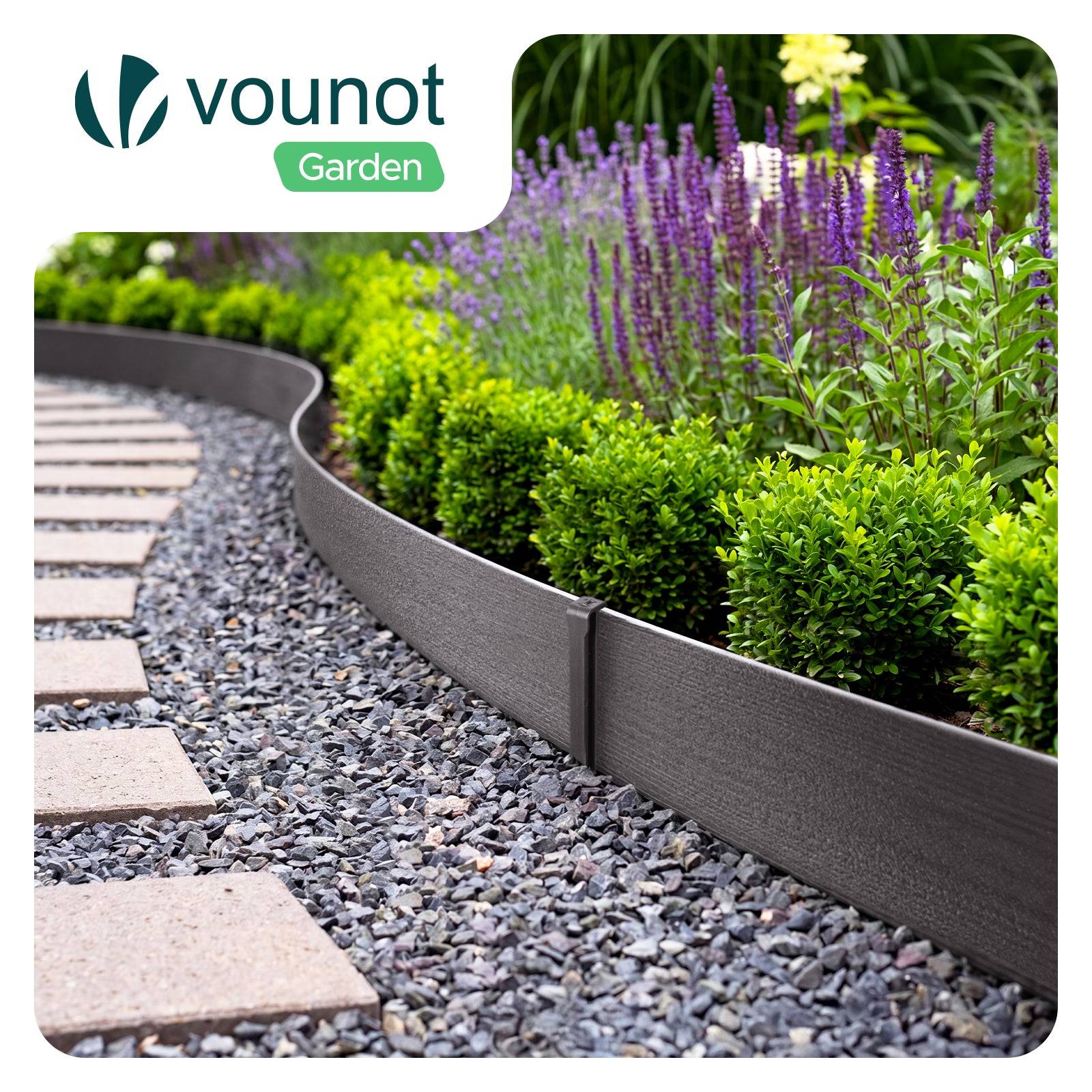 Vounot - Bordure de jardin haute flexible 10M en PE avec 6 piquets - hauteur 8cm - epaisseur 3mm - gris - VOUNOT® - Image 2