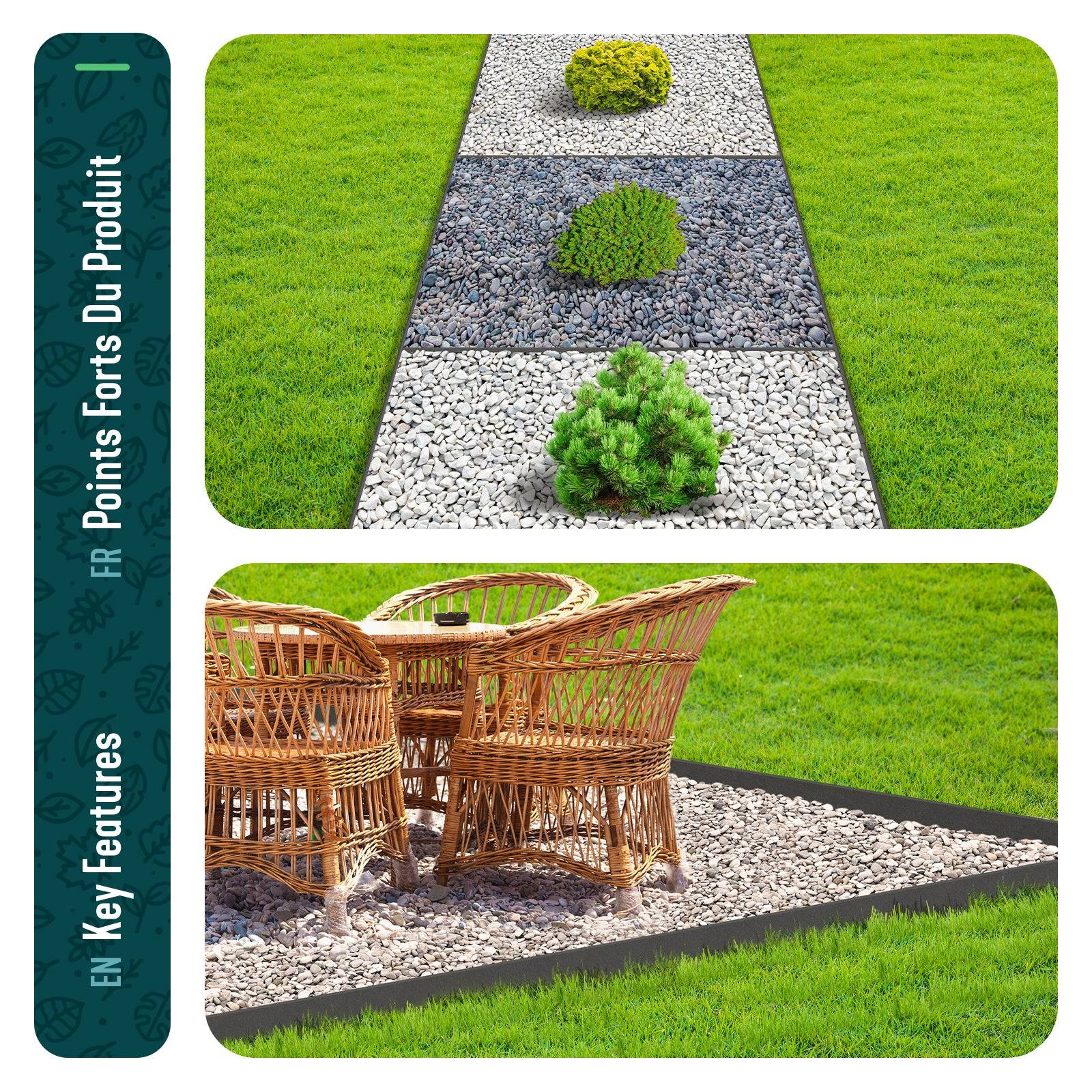 Vounot - Bordure de jardin haute flexible 10M en PE avec 6 piquets - hauteur 8cm - epaisseur 3mm - gris - VOUNOT® - Image 7