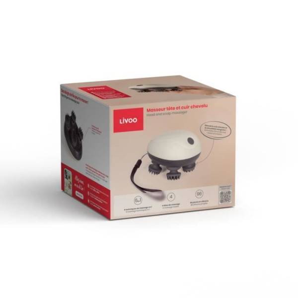 Livoo - Masseur tete et cuir chevelu - LIVOO - DOS202 - 2 h - 96 picots - 4 tetes - 3 modes - IPX4 - Creme / Gris foncé - Image 3