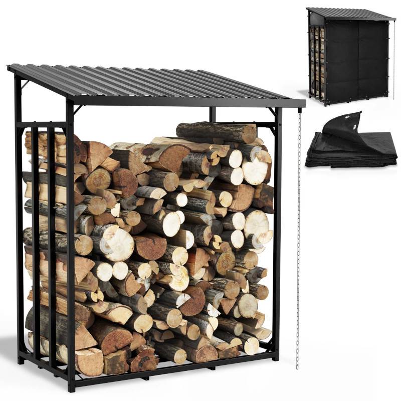 Range bûches abri a buche en métal 133x165x70cm étagère á bois support bois de chauffage - Image 1