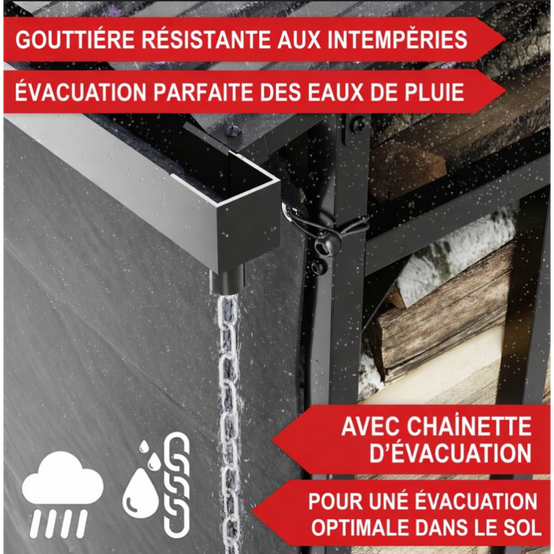 Range bûches abri a buche en métal 133x165x70cm étagère á bois support bois de chauffage - Image 4