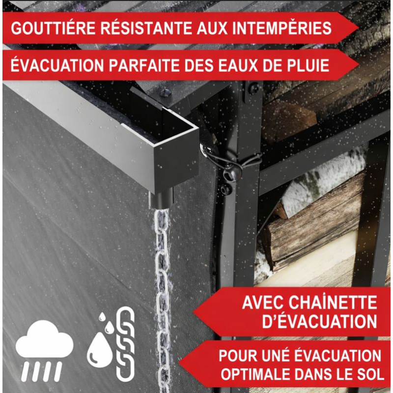 Range bûches abri a buche en métal 133x165x70cm étagère á bois support bois de chauffage - Image 4