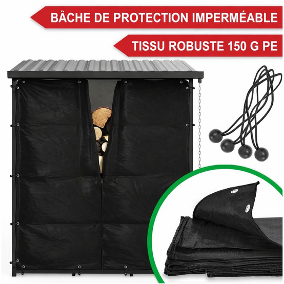 Range bûches abri a buche en métal 133x165x70cm étagère á bois support bois de chauffage - Image 3