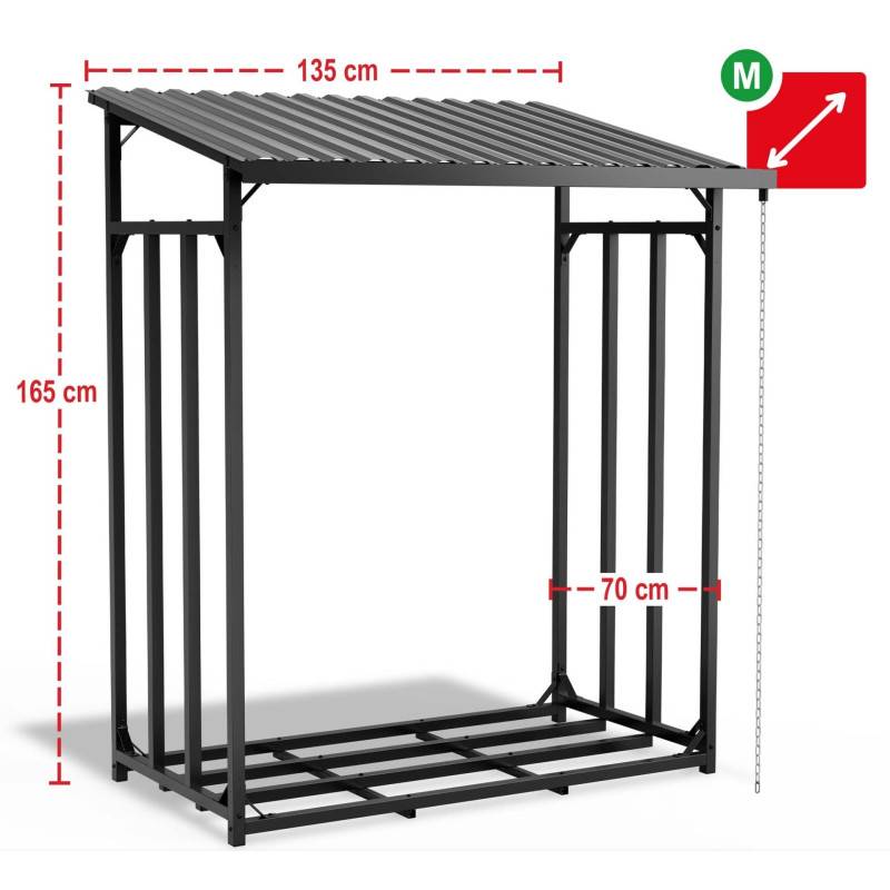 Range bûches abri a buche en métal 133x165x70cm étagère á bois support bois de chauffage - Image 2