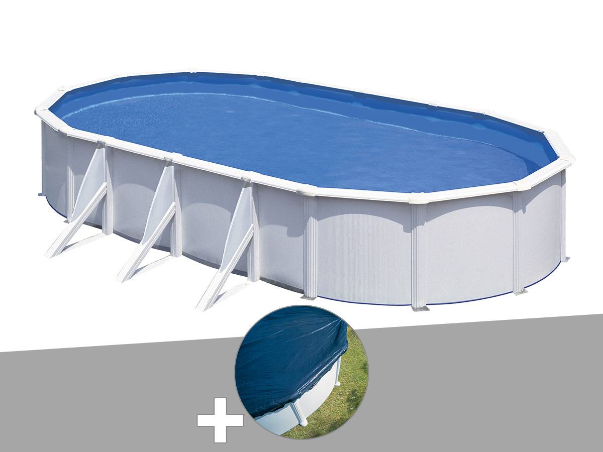 Gré - Kit piscine acier blanc Gré Fidji ovale 7,44 x 3,99 x 1,22 m + Bâche hiver