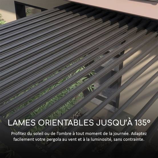 Ombrea - Pergola bioclimatique Ombréa adossée VS 3x6M Anthracite + 2 stores - Image 7