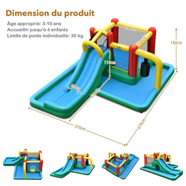 Helloshop26 - Toboggan gonflable avec mur d’escalade pataugeoire tunnel 470x370x190cm pour enfant de 3-10 ans gonfleur non inclus - Imagen 3