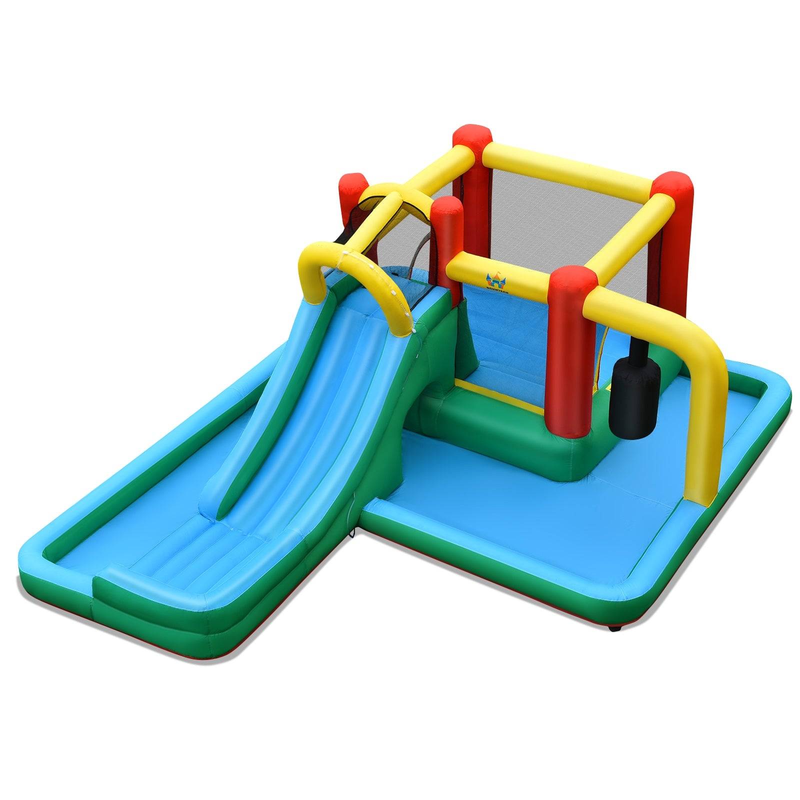 Helloshop26 - Toboggan gonflable avec mur d’escalade pataugeoire tunnel 470x370x190cm pour enfant de 3-10 ans gonfleur non inclus - Imagen 1