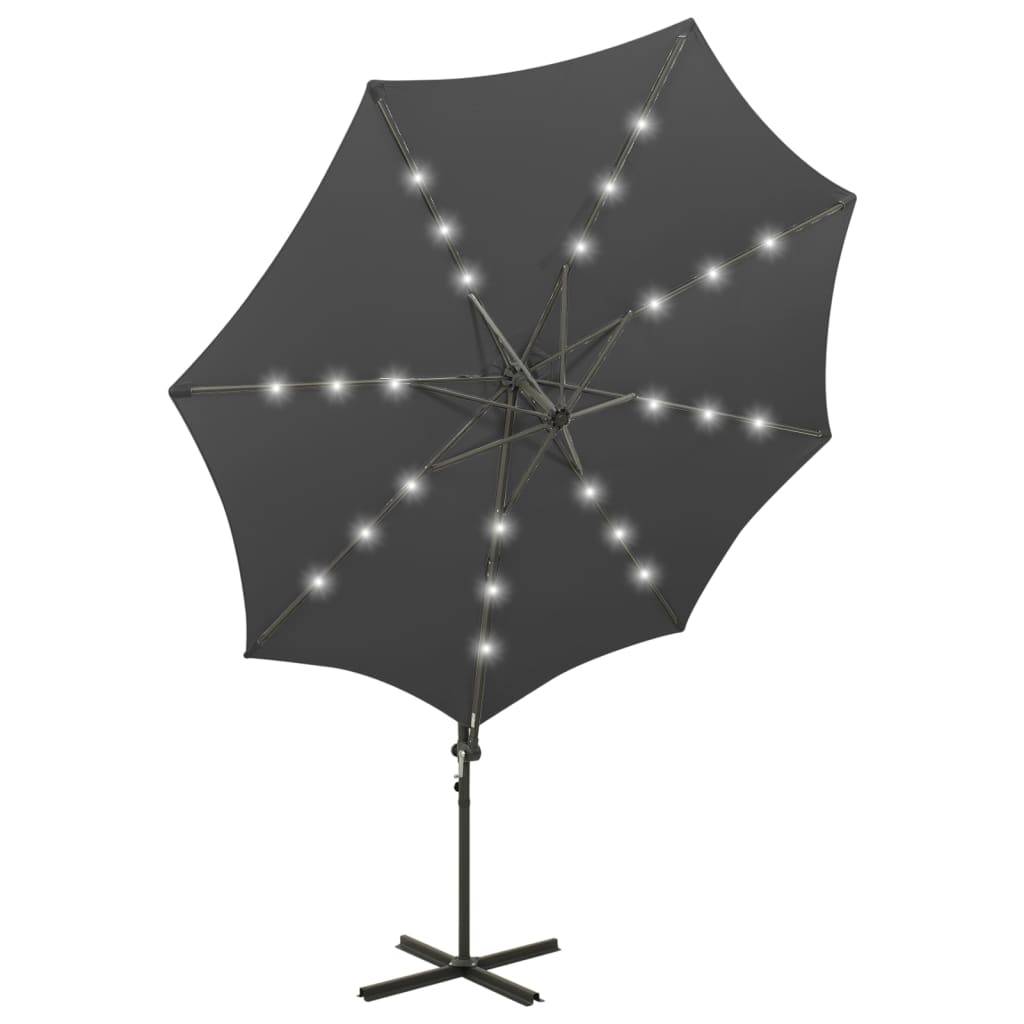 Helloshop26 - Parasol meuble de jardin déporté avec mât et lumières led anthracite 300 cm - Imagen 5