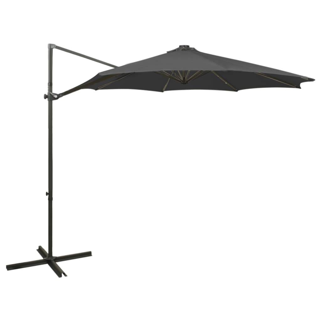 Helloshop26 - Parasol meuble de jardin déporté avec mât et lumières led anthracite 300 cm - Imagen 1