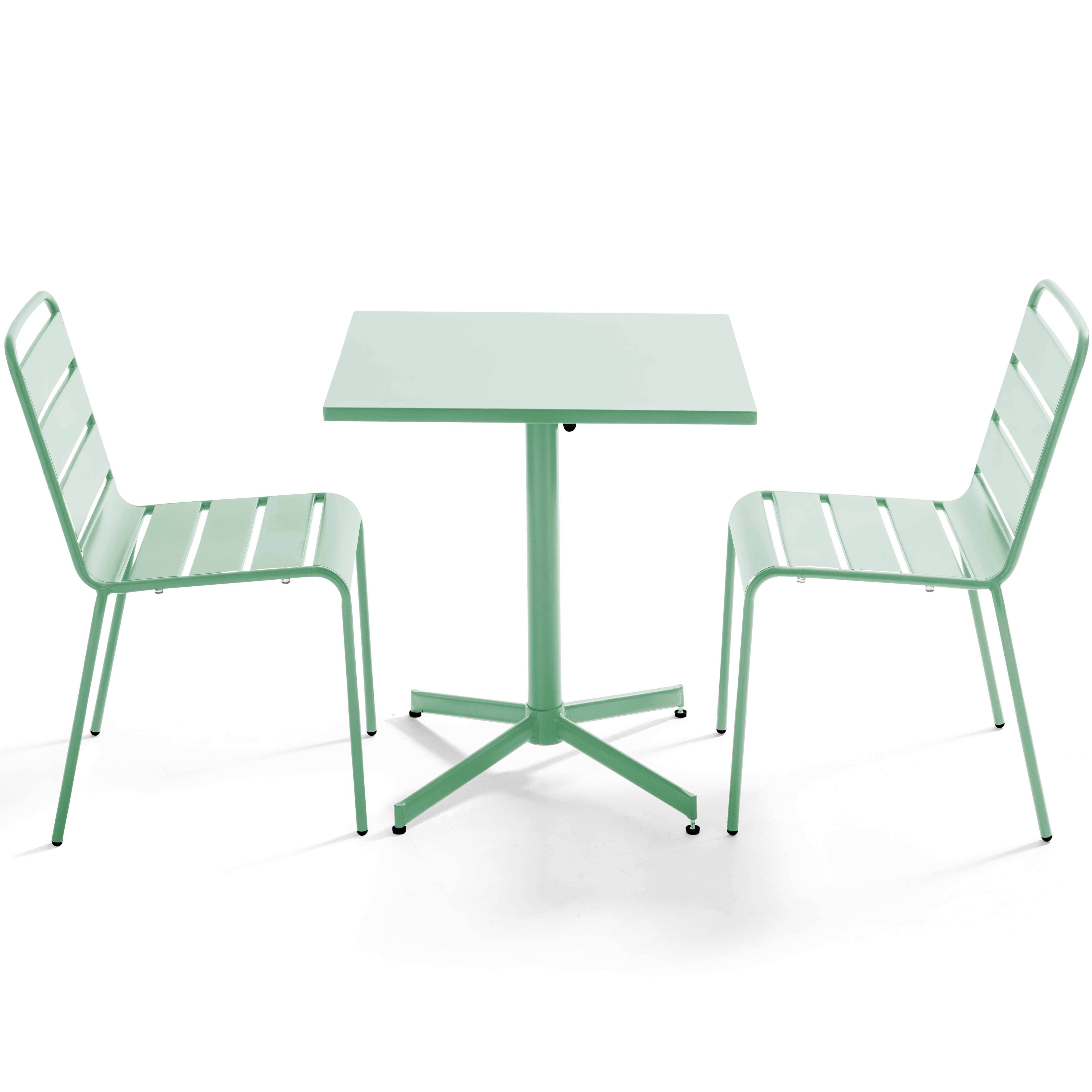 Oviala - Ensemble table de jardin carrée et 2 chaises métal vert sauge Palavas - Oviala - Imagen 1
