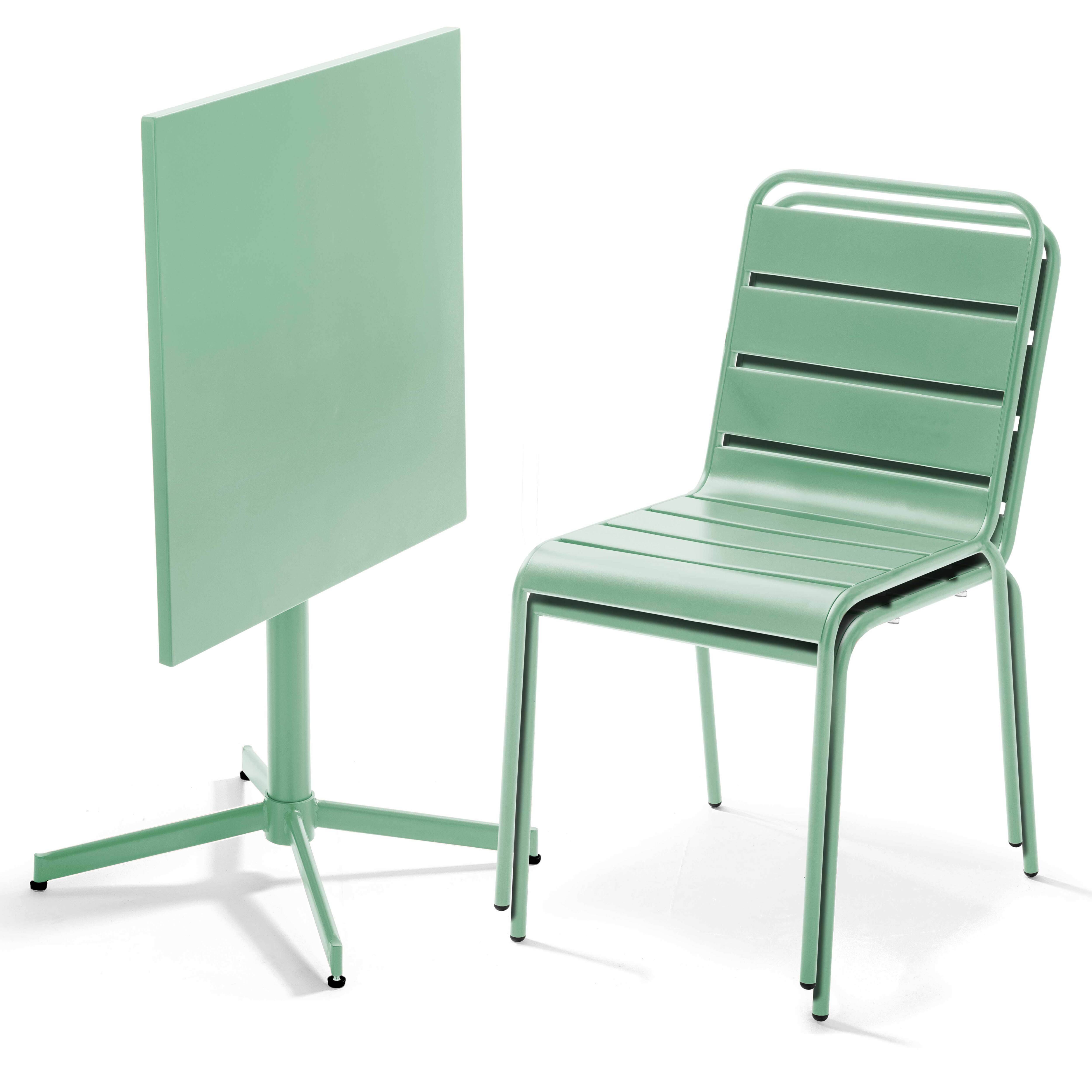 Oviala - Ensemble table de jardin carrée et 2 chaises métal vert sauge Palavas - Oviala - Imagen 2