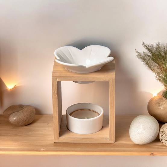 Brûle Parfum Plumeria - Brûleur Fondant Parfumé – Diffuseur Huile Essentielle – Brûleur en céramique et bambou - H: 12cm - Zen'Arôme - Image 8