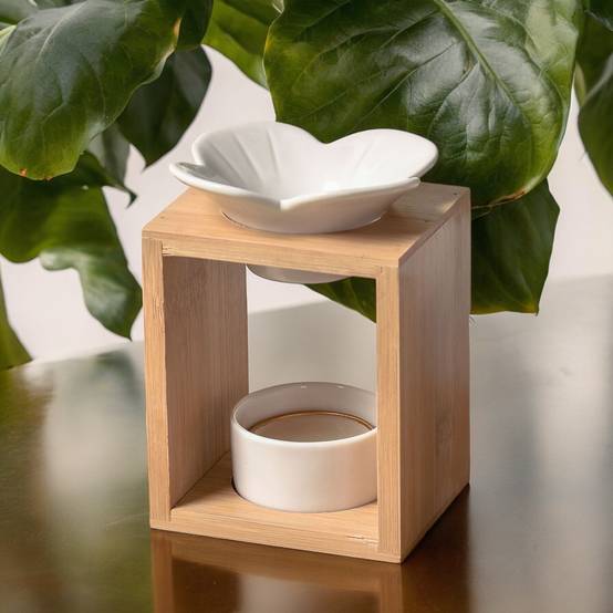 Brûle Parfum Plumeria - Brûleur Fondant Parfumé – Diffuseur Huile Essentielle – Brûleur en céramique et bambou - H: 12cm - Zen'Arôme - Image 10