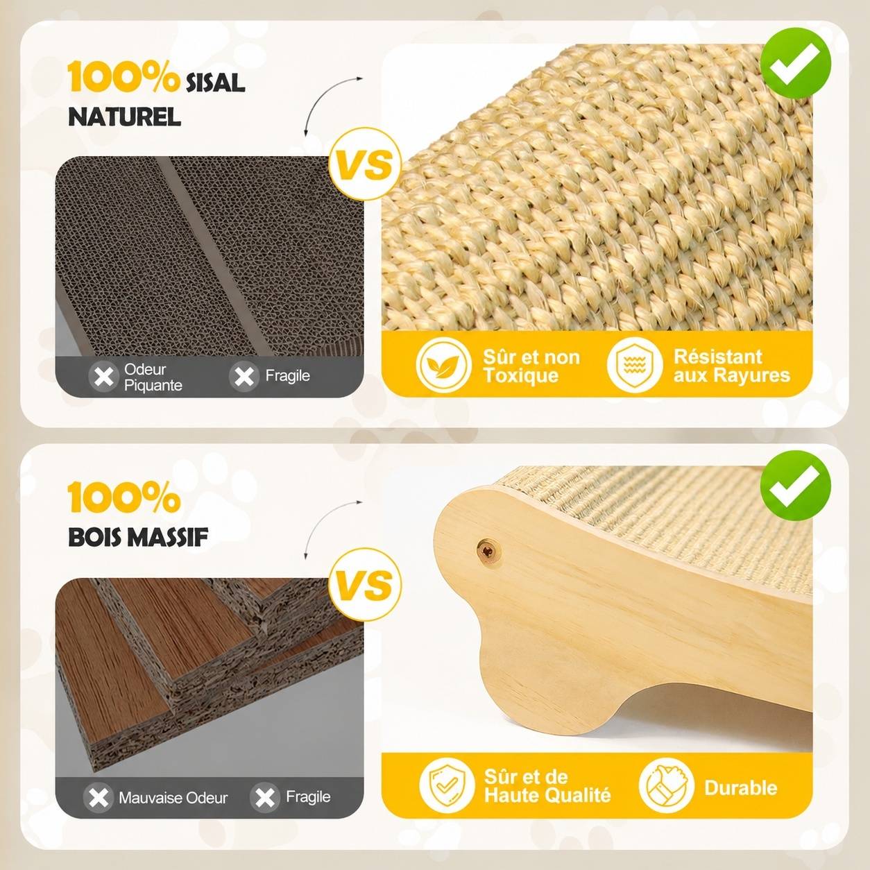 Grattoir Chat Horizontal Bois Hêtre Tissu Sisal 160 Degrés Design Moderne - Image 2