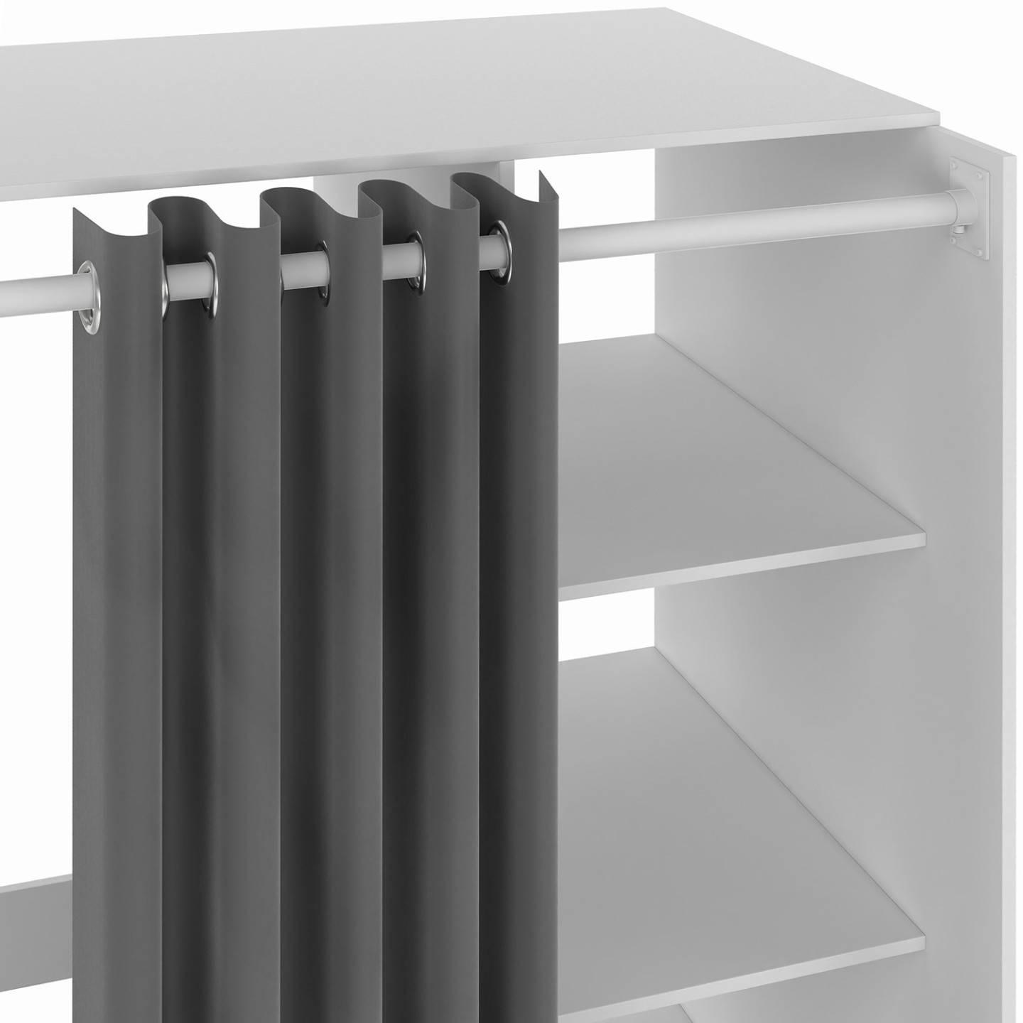 Meuble de buanderie double machine à laver avec rideau coulissant gris WALLIS blanc - Image 5
