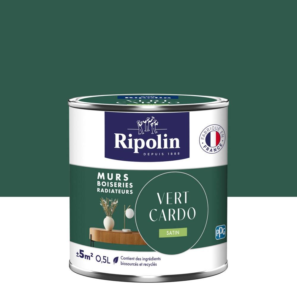 Ripolin - Peinture intérieur mur/boiserie/radiateur satiné, RIPOLIN, vert cardo, 0.5 litre - Image 1