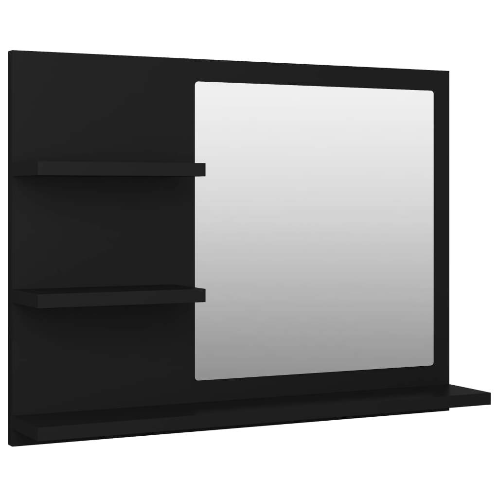 Helloshop26 - Miroir de salle de bain étagère 60 x 10,5 x 45 cm aggloméré noir - Imagen 1