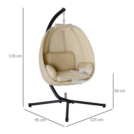 Chaise hamac forme œuf avec coussin doux intérieur extérieur 125×95×170cm kaki - Image 3