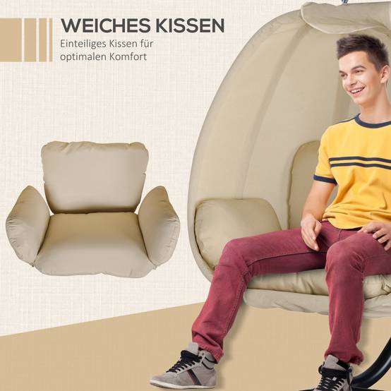 Chaise hamac forme œuf avec coussin doux intérieur extérieur 125×95×170cm kaki - Image 5