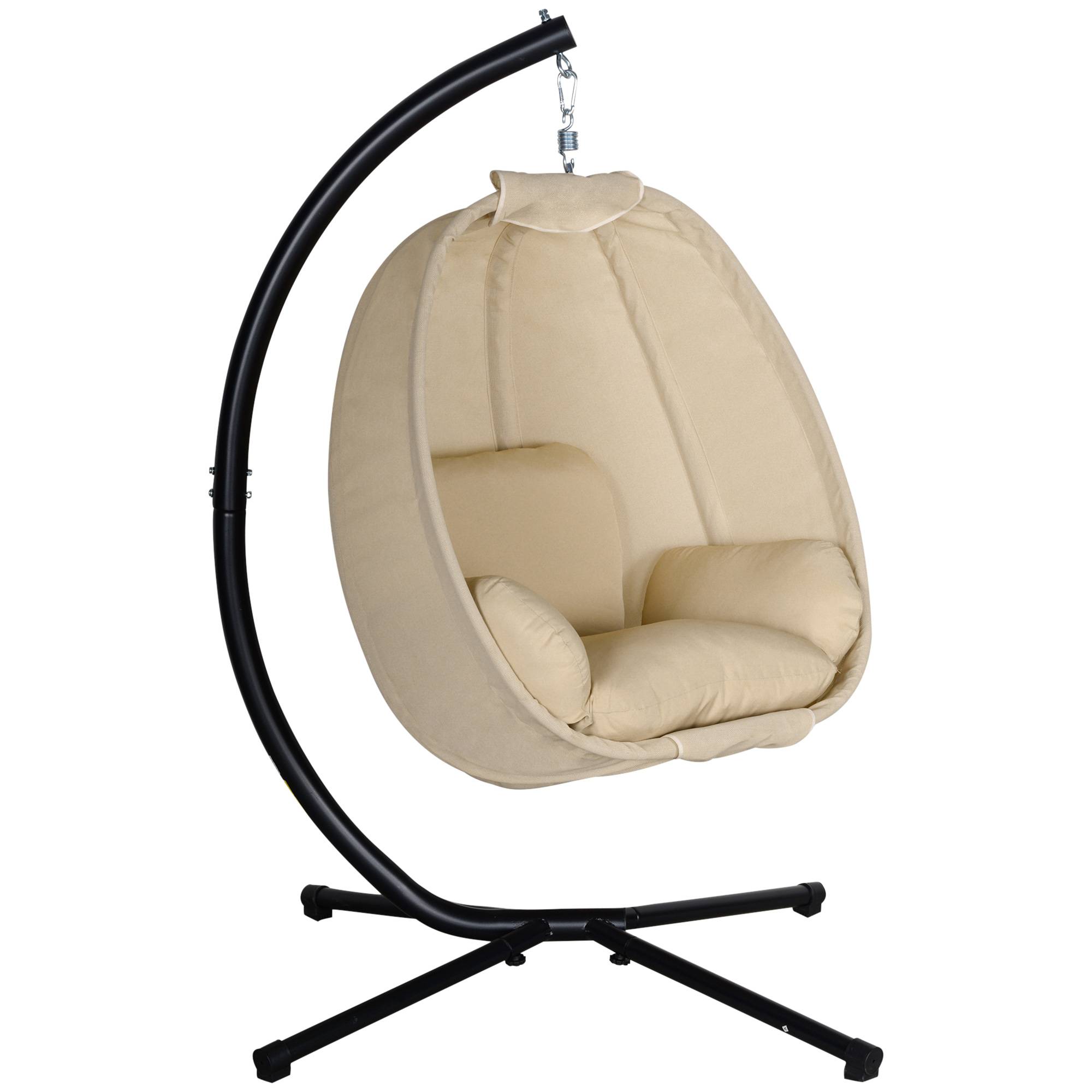 Chaise hamac forme œuf avec coussin doux intérieur extérieur 125×95×170cm kaki - Image 1