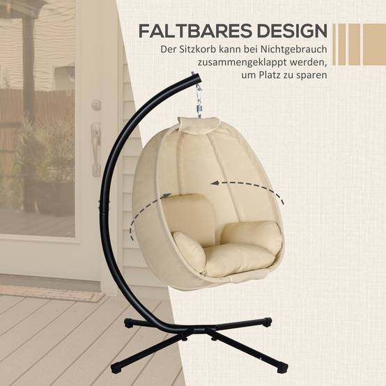 Chaise hamac forme œuf avec coussin doux intérieur extérieur 125×95×170cm kaki - Image 6