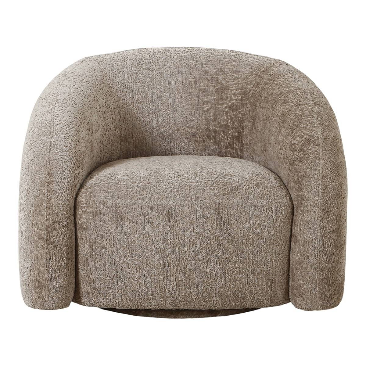 ALTOBUY - Fauteuil Tissu Velours Texturé Beige Pivotant - BUBBLE - Image 3