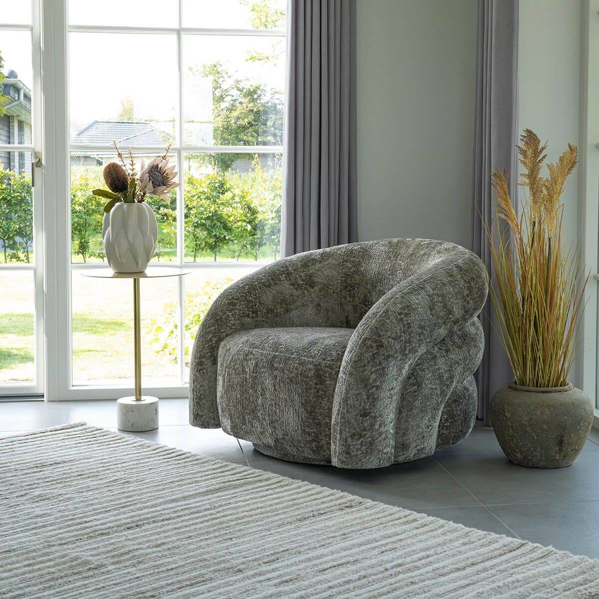 ALTOBUY - Fauteuil Tissu Velours Texturé Beige Pivotant - BUBBLE - Image 2