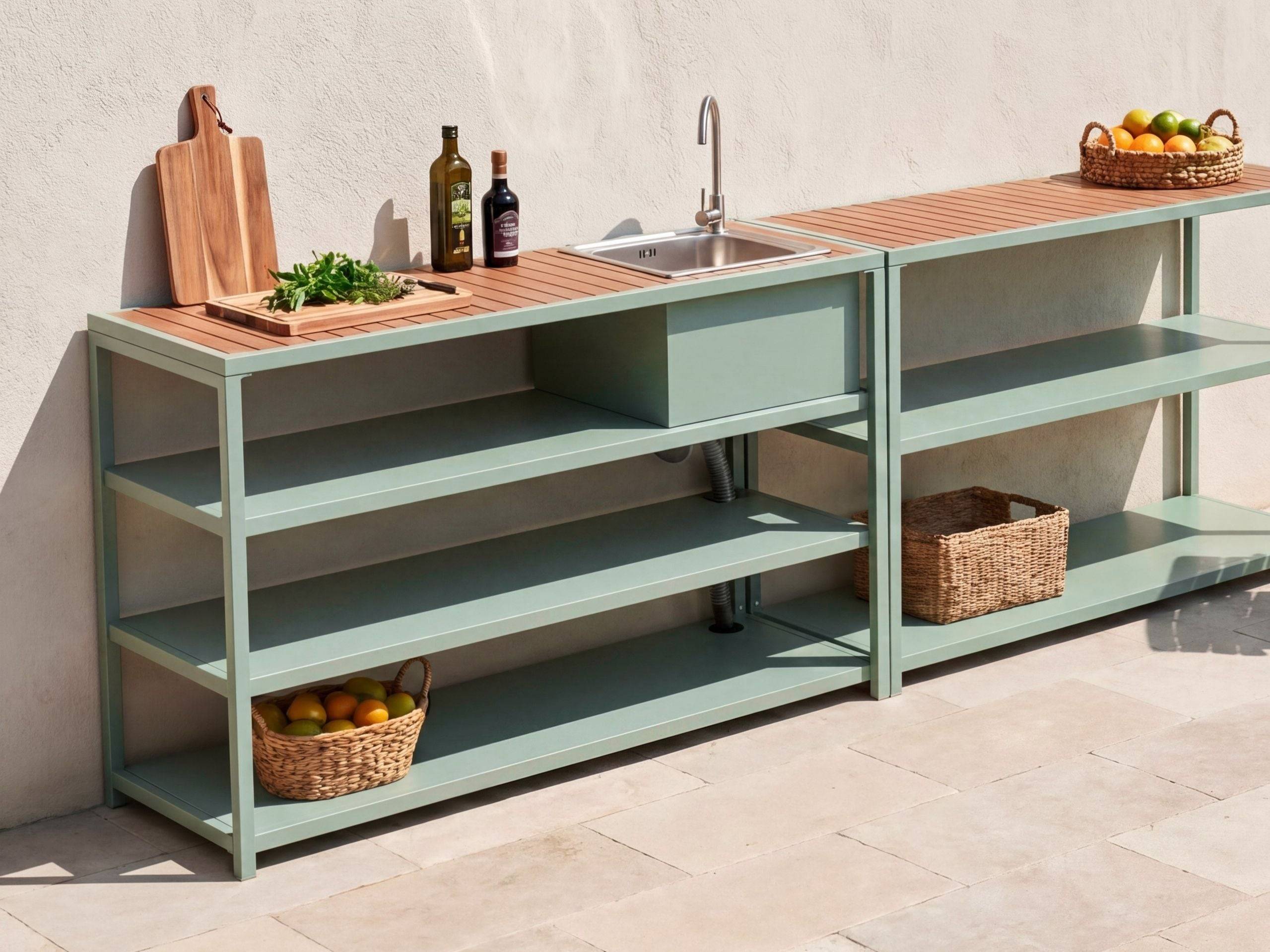 Beliani - Cuisine de jardin Acier Vert clair AVETRANA - 159x50x116- Beliani - Image 1