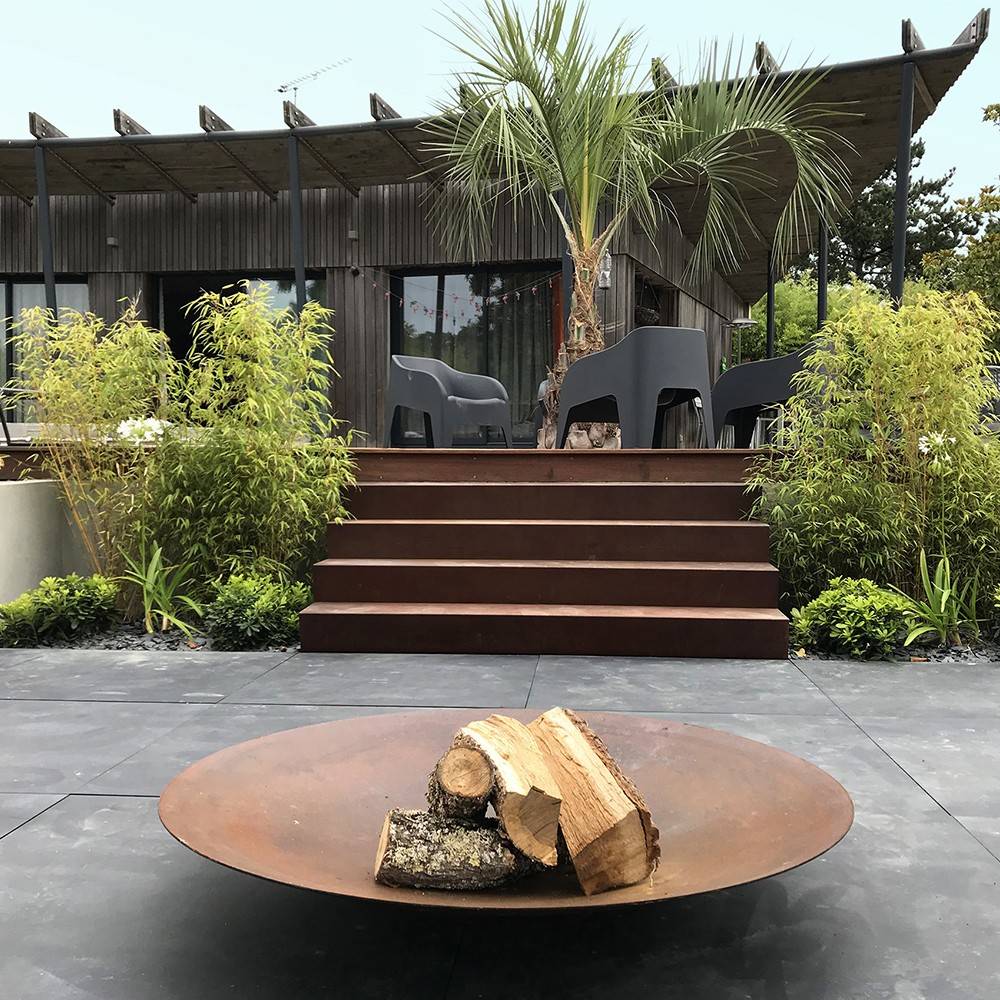 Decklinea - Brasero extérieur 120 cm - Acier Corten - Chauffage Exterieur - Feu de Bois - Effet Rouille - H : 21 cm - Resistant au gel - Imagen 3