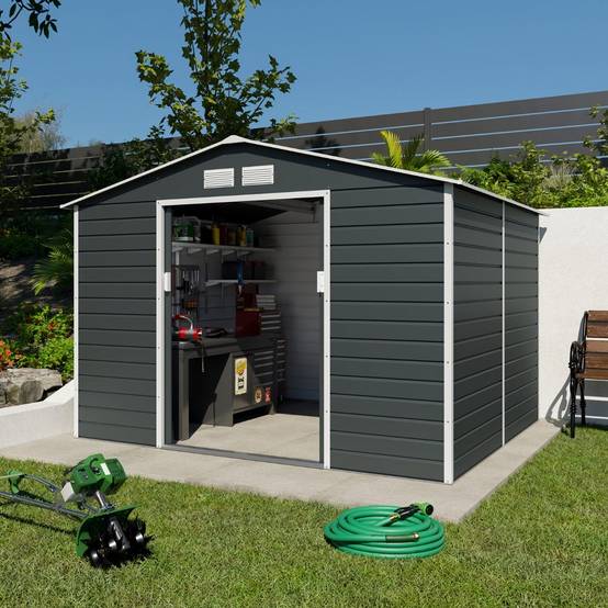 Trigano Jardin - Abri de jardin métal gris 6,5 m2 + kit d'ancrage - Image 1