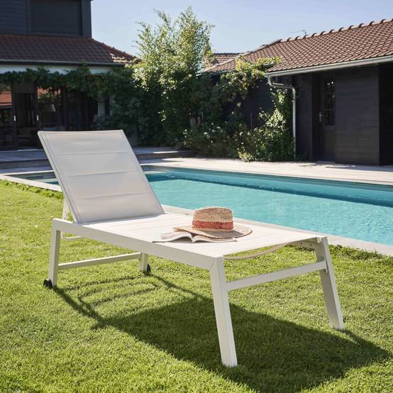 Oviala - Lot de 2 bains de soleil en aluminium et textilène blanc Nouméa - Oviala - Imagen 6