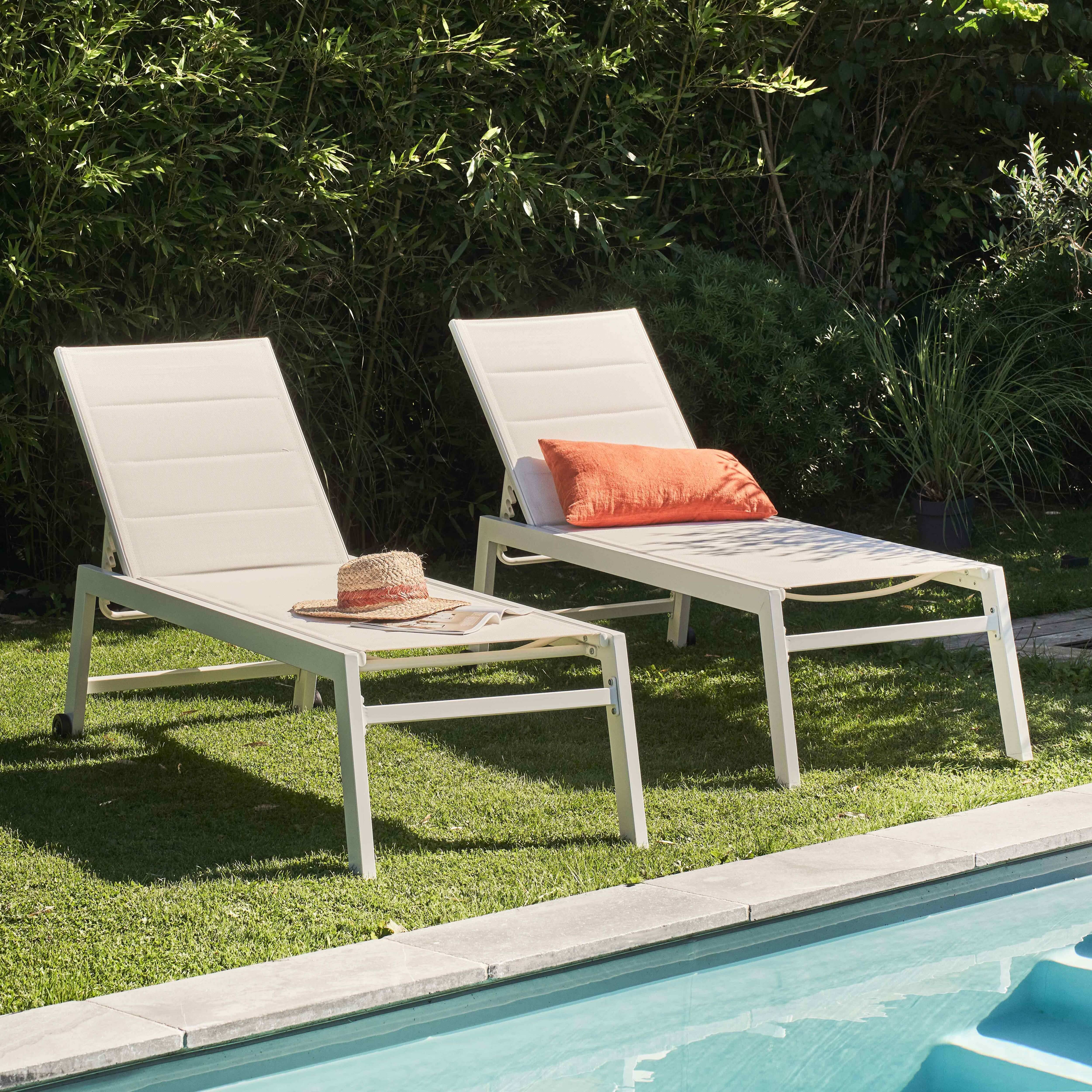 Oviala - Lot de 2 bains de soleil en aluminium et textilène blanc Nouméa - Oviala - Imagen 2