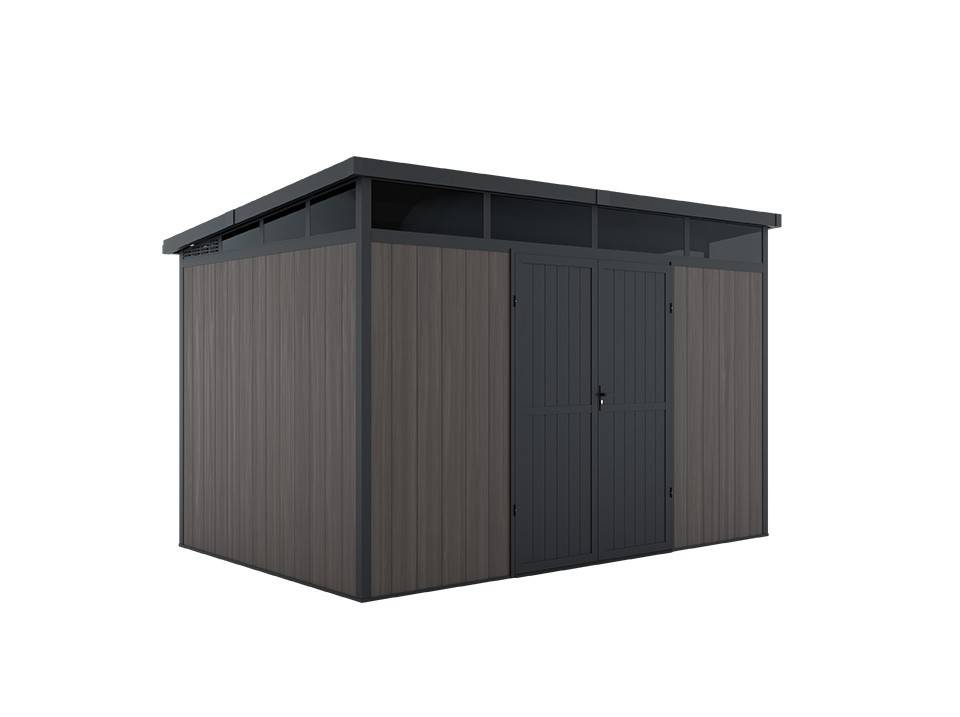 Abri de jardin composite 7,5 m² gris – double porte – toiture plate – Evora - Imagen 2