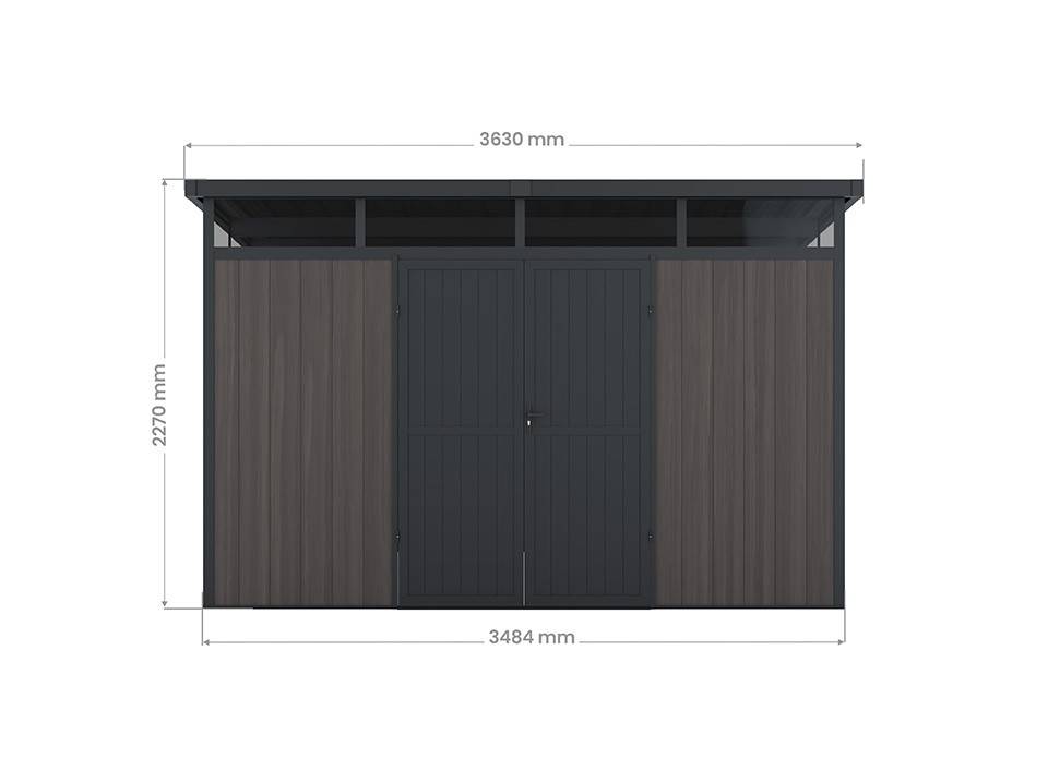Abri de jardin composite 7,5 m² gris – double porte – toiture plate – Evora - Imagen 3