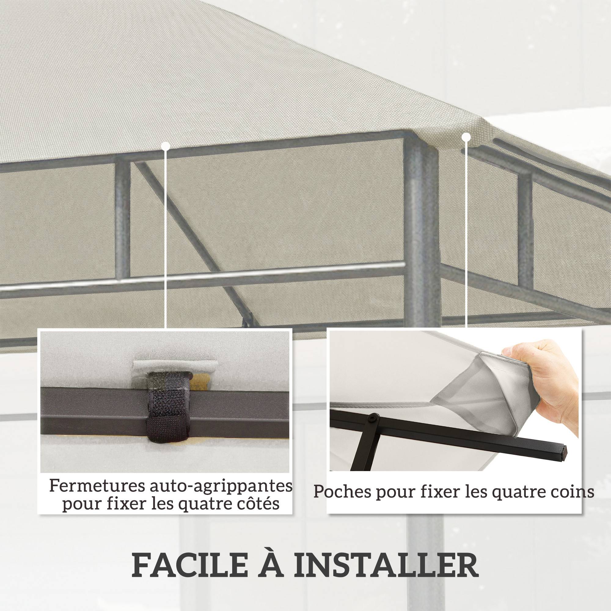 ComfortXL - Toile de rechange tonnelle polyester terrasse protection solaire 3x3m gris - ComfortXL Outdoor Living - Image 7