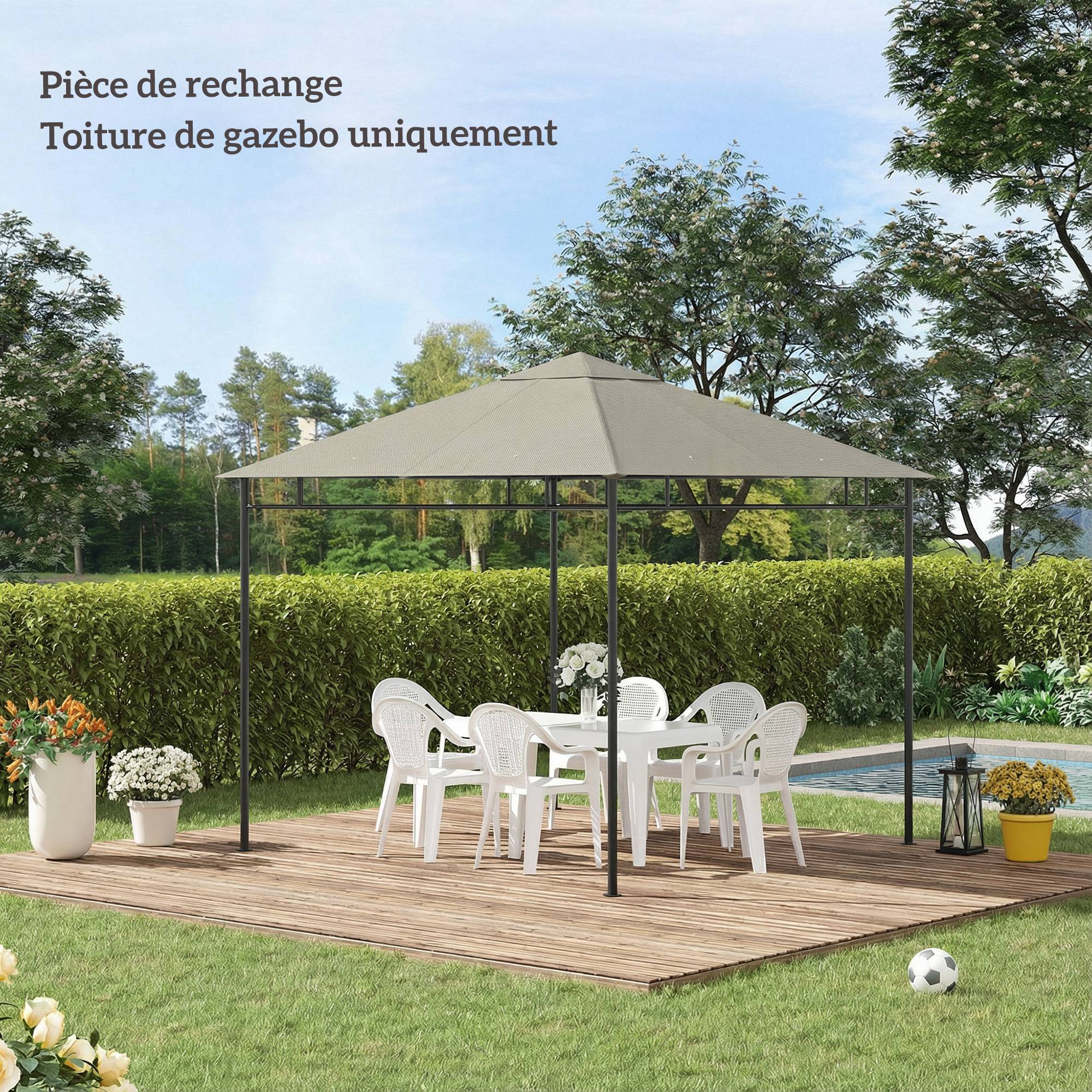 ComfortXL - Toile de rechange tonnelle polyester terrasse protection solaire 3x3m gris - ComfortXL Outdoor Living - Image 9
