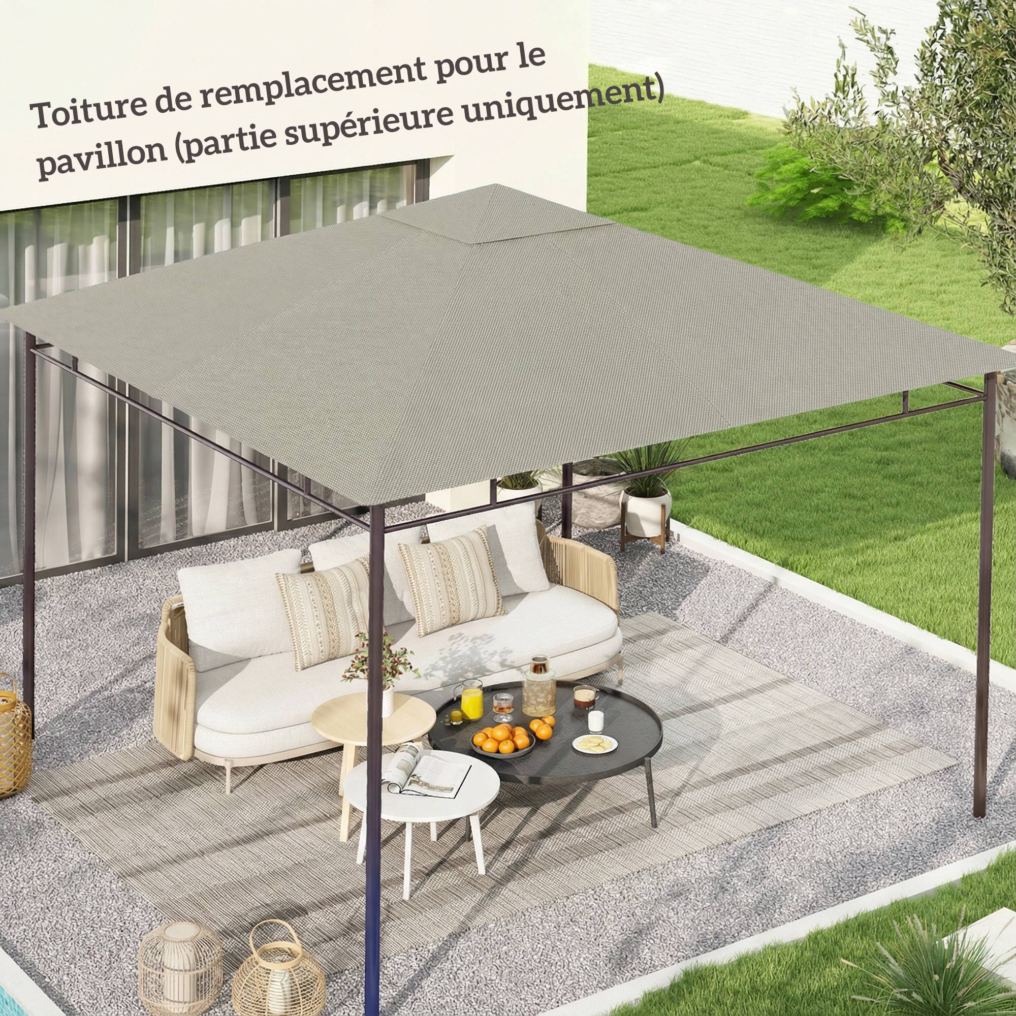 ComfortXL - Toile de rechange tonnelle polyester terrasse protection solaire 3x3m gris - ComfortXL Outdoor Living - Image 3