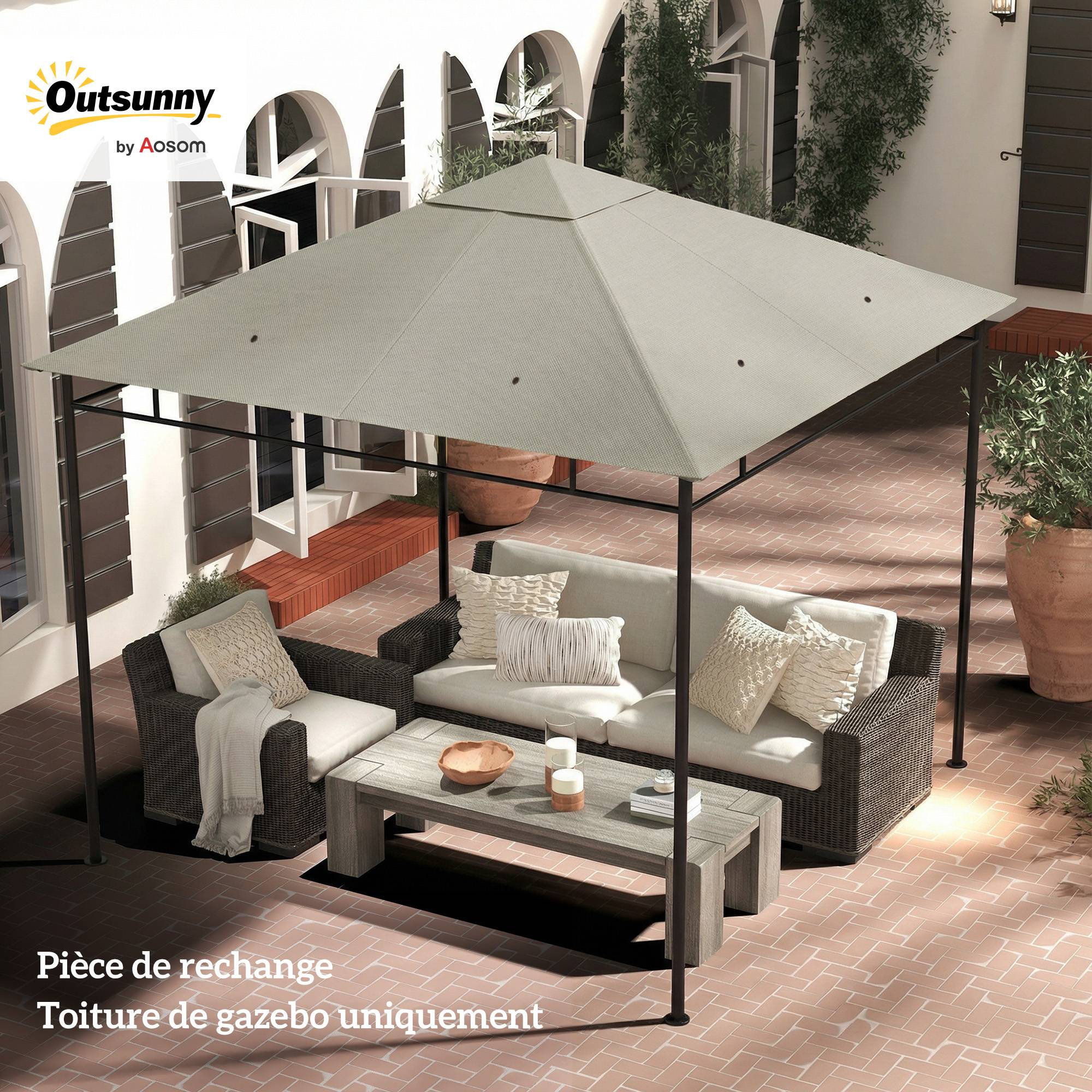 ComfortXL - Toile de rechange tonnelle polyester terrasse protection solaire 3x3m gris - ComfortXL Outdoor Living - Image 4
